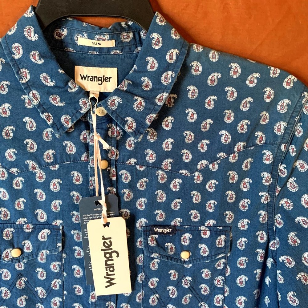 Wrangler Navy Print Western Mens Shirt – Various sizes NWT